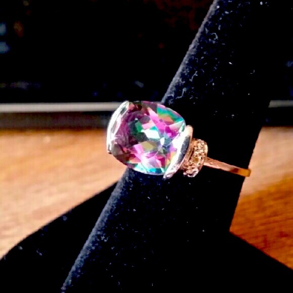 Rainbow Mystic & Diamond Woman's Ring - Picture 2 of 4